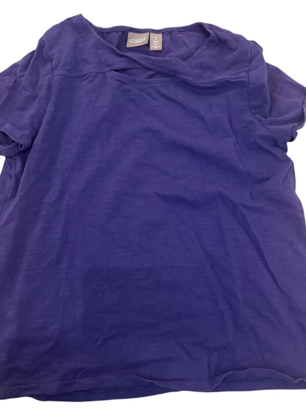Chicos Top T-Shirt 1 Small Purple Short Sleeve Cutout Neckline Casual Wear Solid